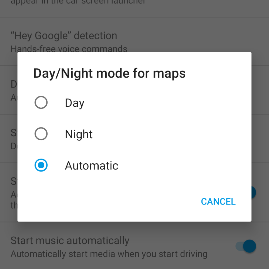 Android Auto Day and night mode UI