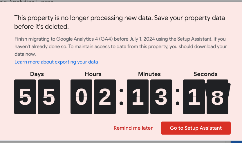 Countdown timer to migrate one's account